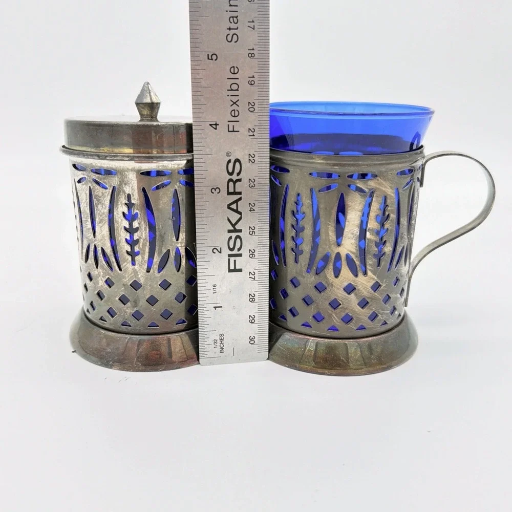 Avon Royal Sapphire Cobalt Blue Glass Creamer & Sugar Bowl Set VTG